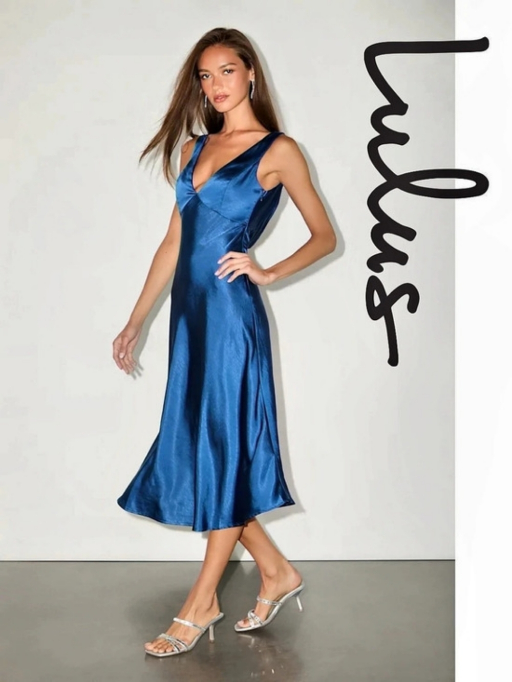 Lulus - Incredible Love Navy Satin Cowl Back Midi Slip Dress - XXS - Picture 3 of 7